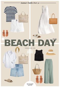 Beach outfits for women over 50 Beach Outfit For Moms, Mom Outfits For Summer, Cute Beach Cover Up Outfits, Outfit Formulas Alison Lumbatis, Cool Summer Outfits Women, Mom Beach Outfit, Beach Looks Outfits, Spring Beach Outfits, Classic Summer Capsule Wardrobe