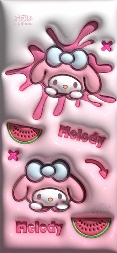 hello kitty watermelon stickers are shown in pink, white and green colors