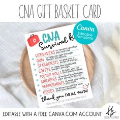 a printable gift basket card on a plate