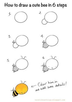 how to draw a cute bee in 6 steps step by step drawing instructions for kids