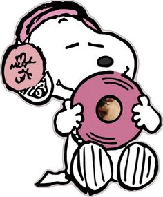 a cartoon character holding a doughnut in one hand and a pink donut in the other