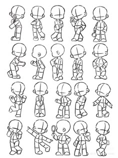 an image of cartoon character poses for children to learn how to draw the human body