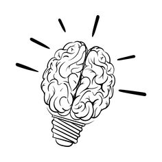 a black and white drawing of a light bulb with the brain in it's center