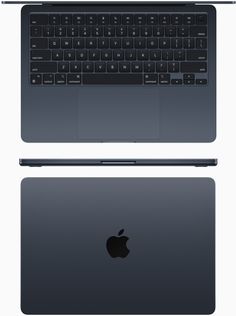 an apple macbook pro laptop with its keyboard open and showing the back side view