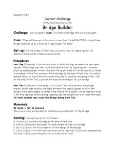 the bridge builder worksheet is shown with instructions for building bridges and how to use them