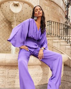 Cheri Wide Leg Jumpsuit | Ramy Brook Elegant V-neck Cocktail Jumpsuits And Rompers, Chic Satin V-neck Jumpsuits And Rompers, Luxury Long Sleeve Jumpsuits And Rompers For Party, Chic Satin Jumpsuits And Rompers With V-neck, Satin V-neck Jumpsuits And Rompers For Party, Satin Jumpsuit With V-neck For Party, Satin V-neck Jumpsuit For Party, Party Satin V-neck Jumpsuits And Rompers, Glamorous V-neck Jumpsuits And Rompers For Cocktail