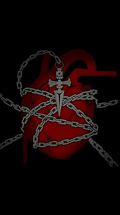 a black and red wallpaper with chains attached to the back of a cell phone