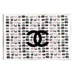 the chanel logo is surrounded by hundreds of small objects in black and pink colors