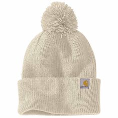 Whether you're outside for work or play, this women's Carhartt beanie has your head covered. The cuffed style is classic, and the soft acrylic knit offers itch-free comfort on cold days. Features100% acrylic rib-knit with pom-pomCarhartt wrap label on front cuffModel No. AH6003-WCountry of Origin: Imported | Carhartt Women's Knit Pom-Pom Cuffed Beanie | Oat Milk Womens Carhartt Beanie, Carhartt Beanie, Carhartt Womens, Carhartt Women, Cuffed Beanie, Oat Milk, Knitting Women, Head Covering, Christmas Wishlist