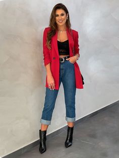 Red Blazer Outfit, Áo Blu, Christmas Outfits Women, Red Blazer