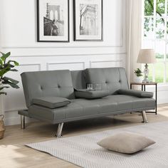 a living room scene with focus on the sofa