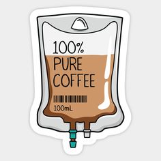 a sticker with the words 100 % pure coffee in front of an image of a bag