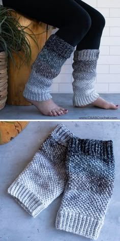 the legs and leg warmers are knitted in two different colors, one is black and white