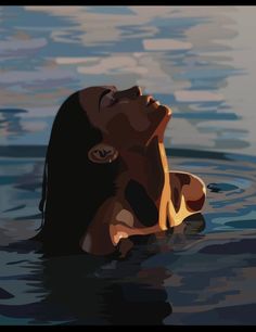 a woman floating in the water with her mouth open