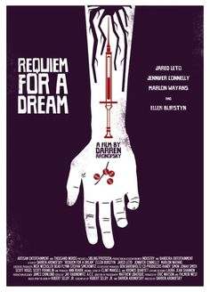 a movie poster for the film requiem for a dream, with an image of a hand holding