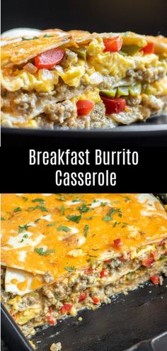 breakfast burrito casserole with cheese and vegetables