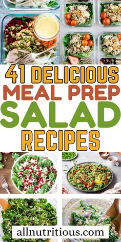 four delicious meal prep salads with text overlay that reads 4 delicious meal prep salad recipes