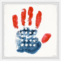 an american flag hand print with red, white and blue colors