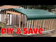 a shed with the words diy and save in front of it