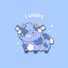 a blue and white cow with stars on it's head, sitting in the sky