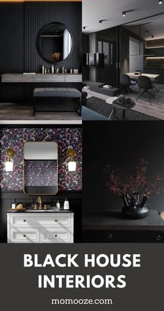 black and white interior design with text overlay that reads,'black house interiors '