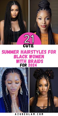 2024's Top 21 Summer Hairstyles for Black Women: Trendy Braids & Chic Looks American Braids Styles, Long Braids Ideas For Black Women, Long Lasting Braids For Black Women, Box Braid Designs For Black Women, Quick Vacation Braids, Braided Hairstyles For Black Women Long, Long Lasting Hairstyles Black Braids, Styling Long Braids Black Women, French Braid Natural Black Hair