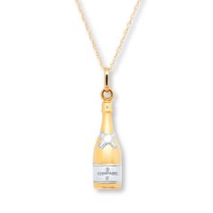 Time to celebrate with this delightful champagne bottle necklace, styled in 10K yellow gold. The pendant sways from an 18-inch rope chain that secures with a spring ring clasp. Champaign Bottle, Bottle Keychain, Gold Bottles, Gold Stock, Jewelry Advice, Bottle Jewelry, Bottle Necklace, Kay Jewelers, White Necklace