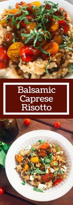 balsamic caprese risotto with tomatoes and spinach on top