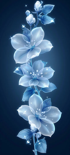 blue flowers with leaves on a dark background