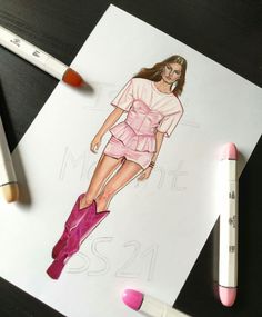 a drawing of a woman wearing pink boots