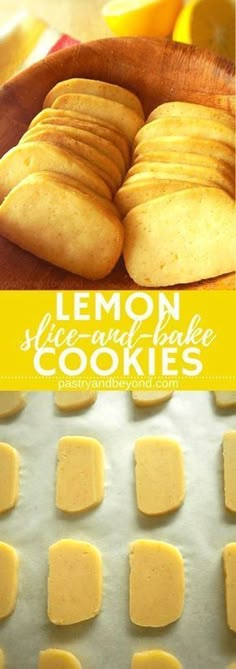 lemon cookies are arranged in rows on a baking sheet with the words lemon cookie cookies