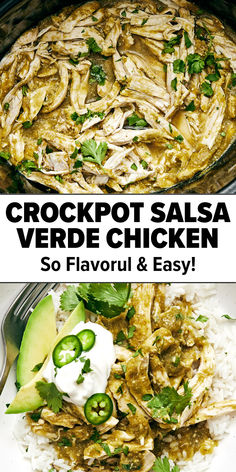 Crockpot salsa verde chicken Slow Cooker Chicken Salsa Verde, Chicken With Verde Salsa, Chicken With Salsa Crockpot, Green Chicken Crockpot, Easy Healthy Crock Pot Dinner, Crockpot Chicken Verde Recipes, Chile Verde Chicken Crockpot, Salsa Verde Queso Crockpot Chicken, Slow Cooker Chicken Shredded