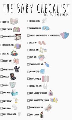 the baby checklist for first - time moms is shown in this printable