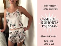 Camisole Top and Shorts Pyjamas Set Digital Sewing Pattern  This pattern includes an illustrated sewing guide with step-by-step instructions,  making it easy to follow and make your PJ set Ideal for beginners, this project typically takes just 2 hours to complete! What's included: * Sizes available: 8-24 * Pattern is provided in both A4  / US Letter size (for printing at home) and A0 size (for printing at a copy shop). * Instant Download! Access your sewing patterns immediately after purchase. I Download Printables, Pajama Shorts, Short Pajama Set, Pj Sets, Step By Step Instructions, New Day, Pajama Set, Camisole Top, Sewing Patterns