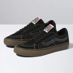 Hard To Find In This Color Excellent Condition, No Flaws, Like New Vans Sk8-Low Reissue Sf Black/Dark Gum Size 3.5 Mens/ 5 Womens Dark Gums, Vans Sk8 Low, Sk8 Low, New Vans, Shoes Vans, Vans Black, Vans Sk8, Vans Shoes, Black Tan