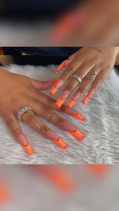 Nail Inspo Coffin, Orange Nail, Edgy Nails, Acrylic Nails Coffin Short, Girls Nails