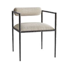 a chair with a beige seat and black frame