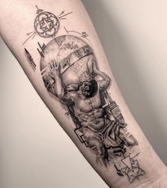 a man's arm with a tattoo on it that has an image of a person holding