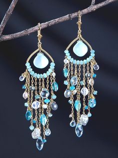 Earrings Expensive, Jewelry Basics, Ocean Goddess, Goddess Of The Sea, Expensive Jewelry, Gemstone Jewelry Handmade, Blue Quartz, Beaded Dangle Earrings, Hand Made Jewelry