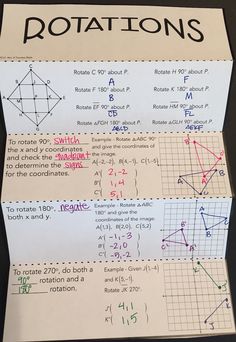 two sheets of paper with different types of lines and triangles on them, one has the word rotations written in it