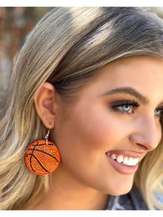 Basketball Glam Earrings-FASHBOP Tie Dye Girl, Glam Earrings, Go Team, Ball Earrings, Light Aqua, Slam Dunk, Play Hard, Sporty Chic, You Rock