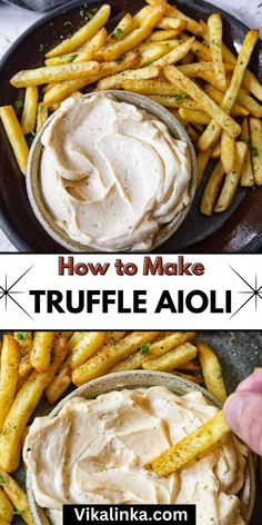 how to make truffle aioli in a skillet with text overlay