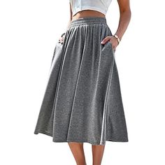 Olivia Mark - A-Line Skirt with Flare Hem and Waist Pockets Tassel Skirt, Midi Skirt With Pockets, Plus Size Formal, Half Skirt, White Chiffon, Straight Leg Trousers, Fabric Medium, Flowy Skirt, Gray Skirt