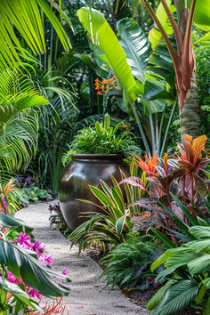 A collection of tips and ideas for creating a compact tropical garden, perfect for small spaces or urban environments. Year Round Outdoor Plants, Auckland Garden, Florida Plants Landscaping, Small Tropical Gardens, Garden Lodge, Tropical Landscape Design, Tropical Garden Design, Diy Garden Fountains, Tropical Landscape