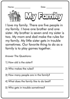 the family worksheet for kids to learn how to read and understand their feelings