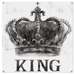 an old drawing of a crown with the word king on it in black and white