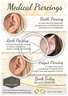 an advertisement for medical piercings with three different images in the middle and bottom corner