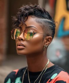 This style involves shaving or closely cropping the sides and back while leaving longer hair on top. It's a bold, edgy look that can be customized with various lengths and styles on top. Short Hair Styles With Shaved Sides, Under Cut Hair Styles For Women, Braid Styles For Women, Black Hairstyles For Women, Short Buzzed Hair, Pixie Hairstyles For Black Women, Side Braids