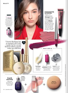 a magazine page with cosmetics and makeup products