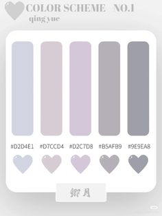 the color scheme for different shades of purple and grey, with hearts on each side